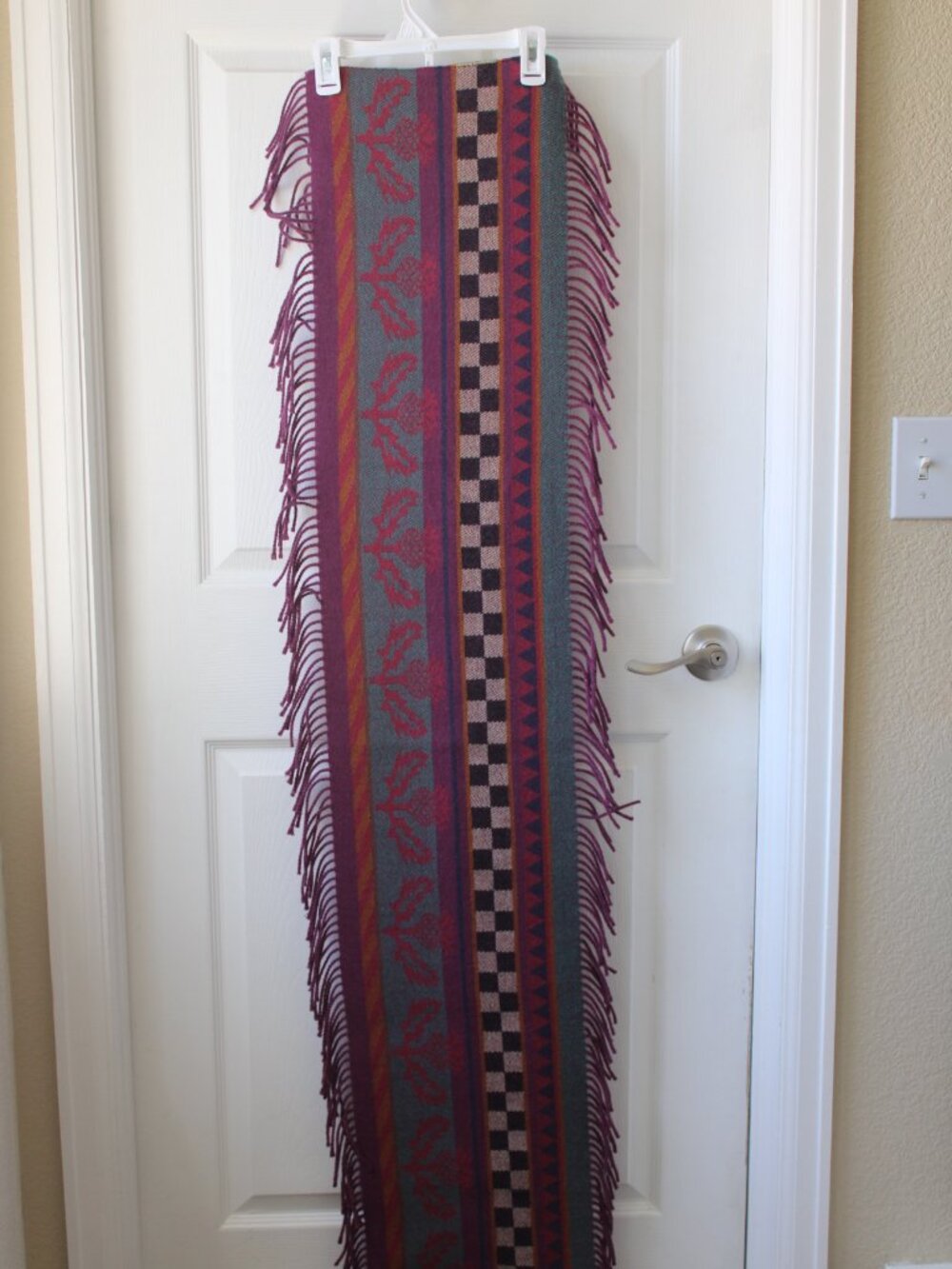 Mackenzie-Childs HIGHLY RARE, Wool fringed Checkered and Thistle Table Runner